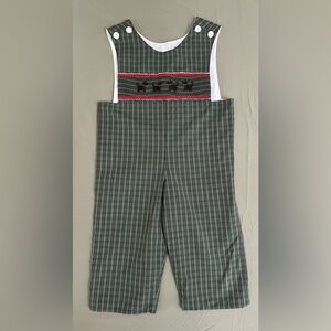 Mom & Me Smocked Dachshund Dog Boys Overalls Romper Longall JonJon Christmas 3T